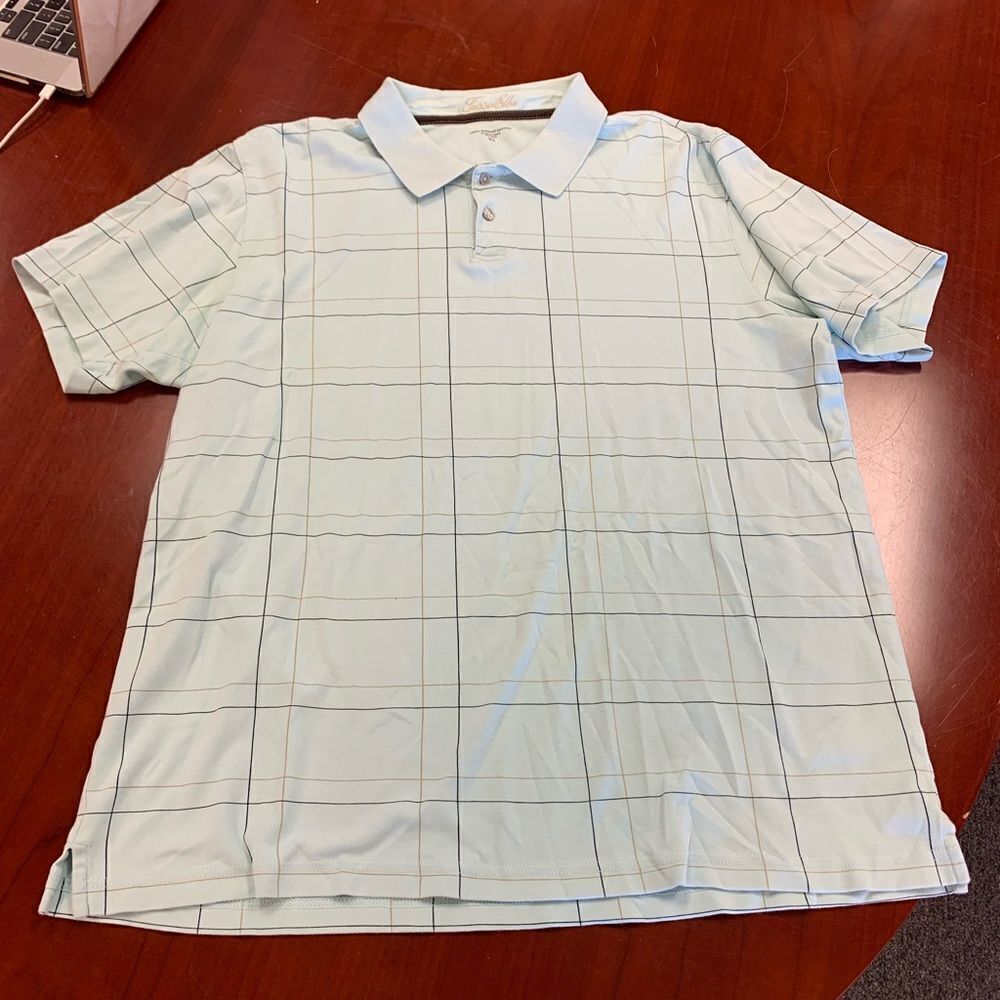 Tasso Elba Light Blue Windowpane Golf Polo Shirt sz XL